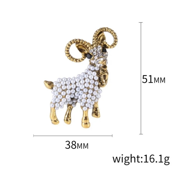 Gold-plated Crystal Pearl goat/sheep brooch necklace BOGO - Picture 5 of 16